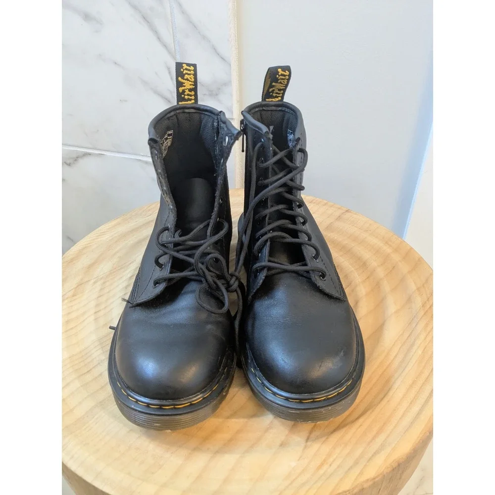 Dr. Martens 1460 J Black Leather Ankle Boots Lace Up‎ Zip Combat Sz 36